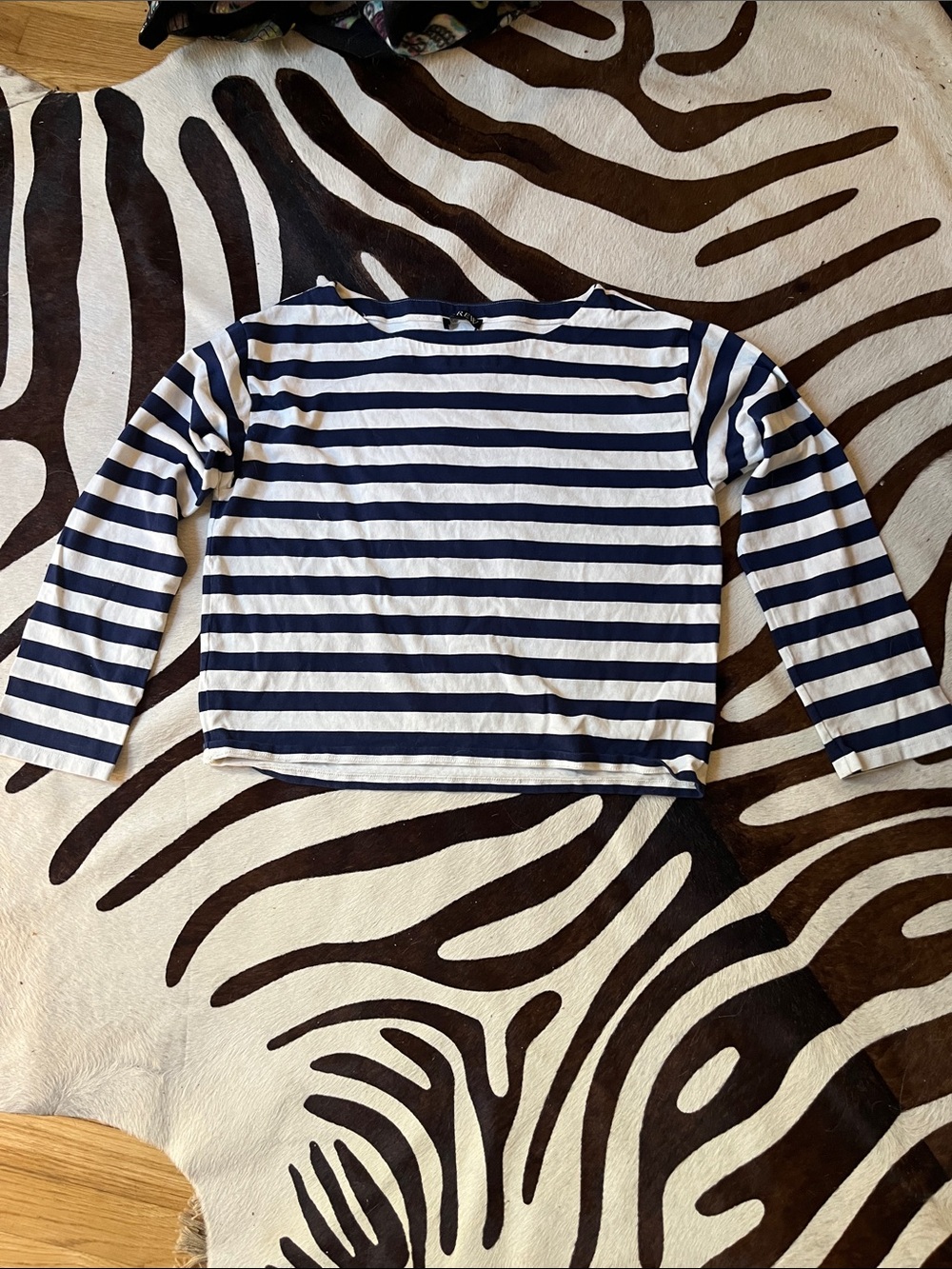 J. Crew Navy and White Boatneck Striped Long-Sleeve Tee